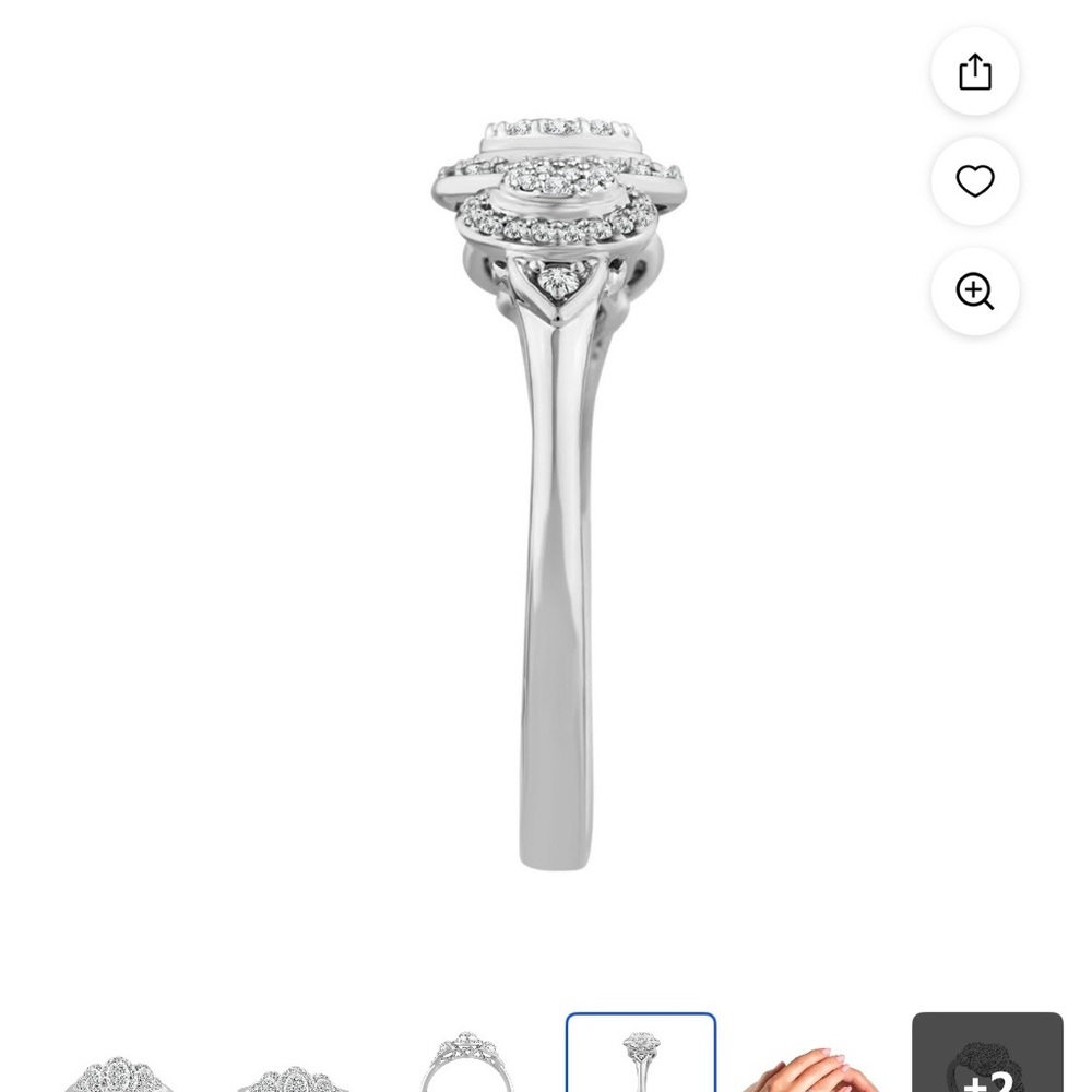 10K White Gold Three-Cluster Oval Halo Diamond Ring .25ct - Picture 4 of 7